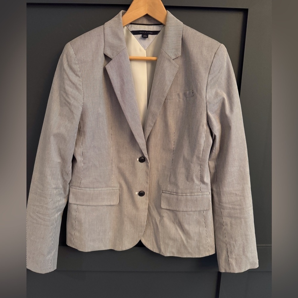 Tommy Hilfiger Navy and White Striped Blazer